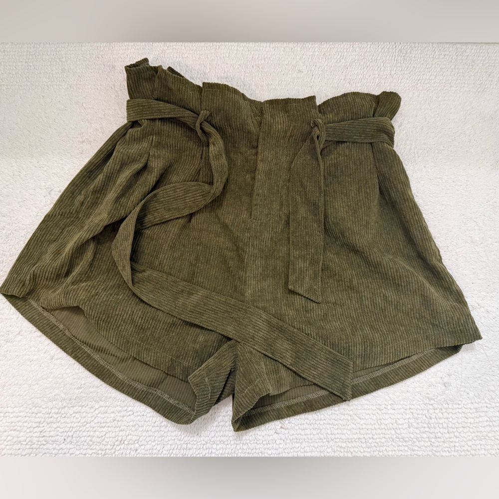 High-Rise Paperbag Women's Shorts in Olive Green